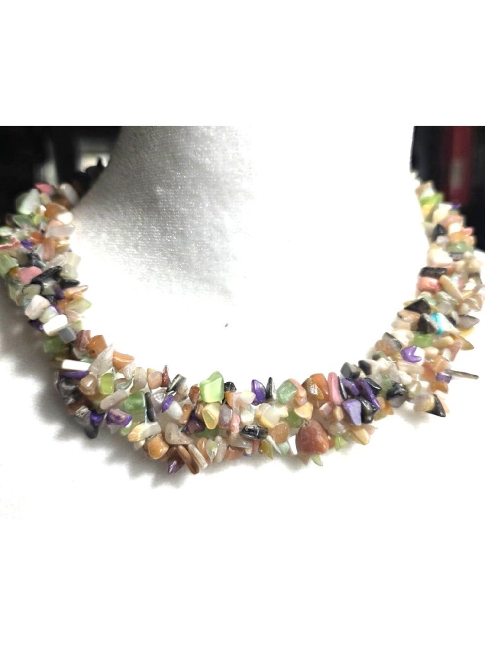 Multi-Stone Chip Beaded Necklace Toggle Clasp statement wearable art Jewelry